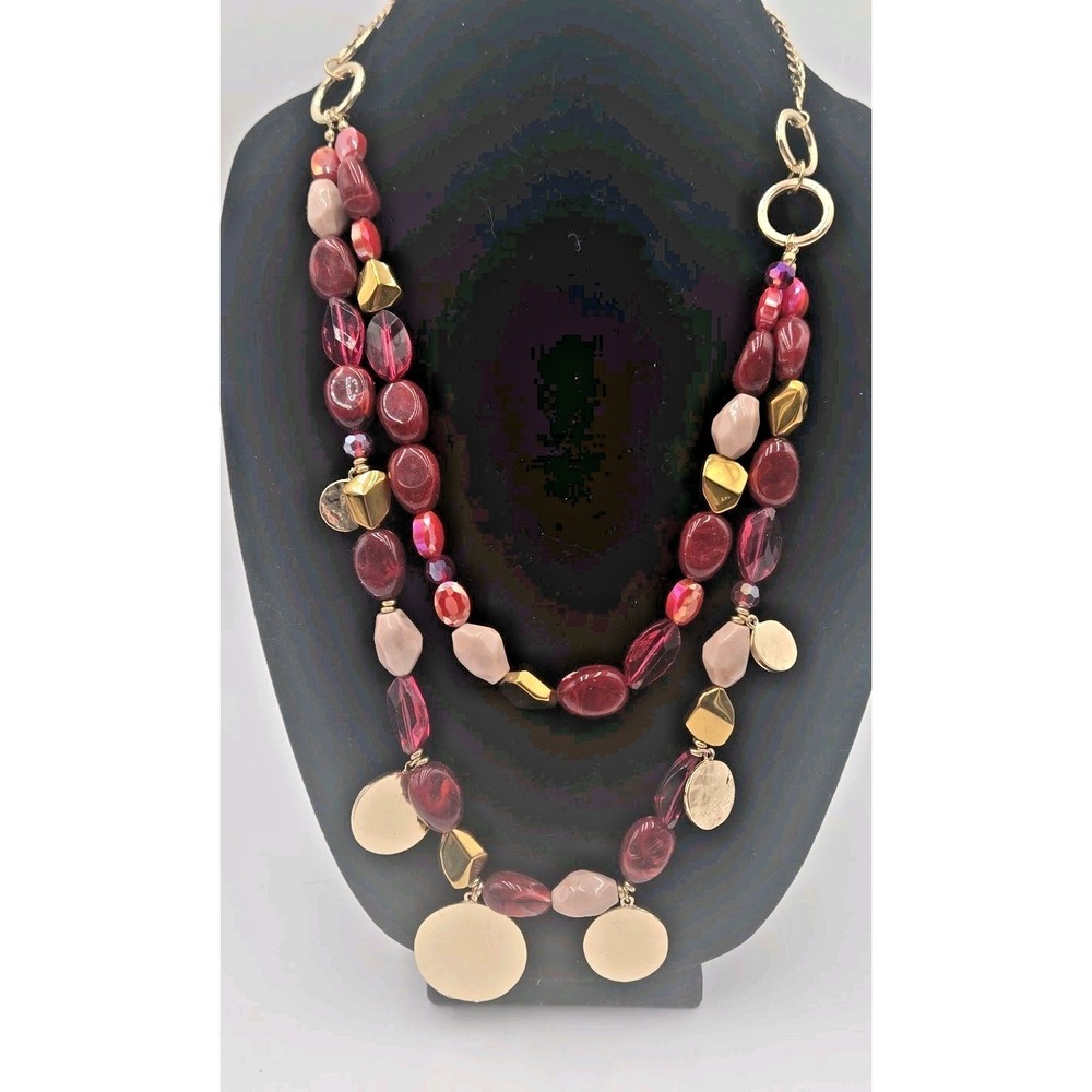 Catherine Malandrino Adj Necklace Earrings Set Layered Pink Iridescent Gold Tone